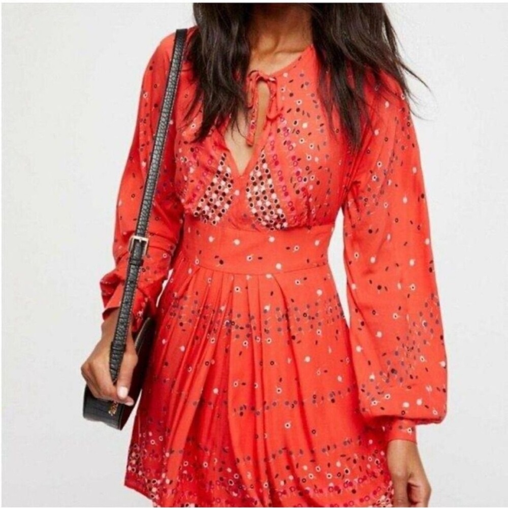 Free people rayon red pleated dress read 8